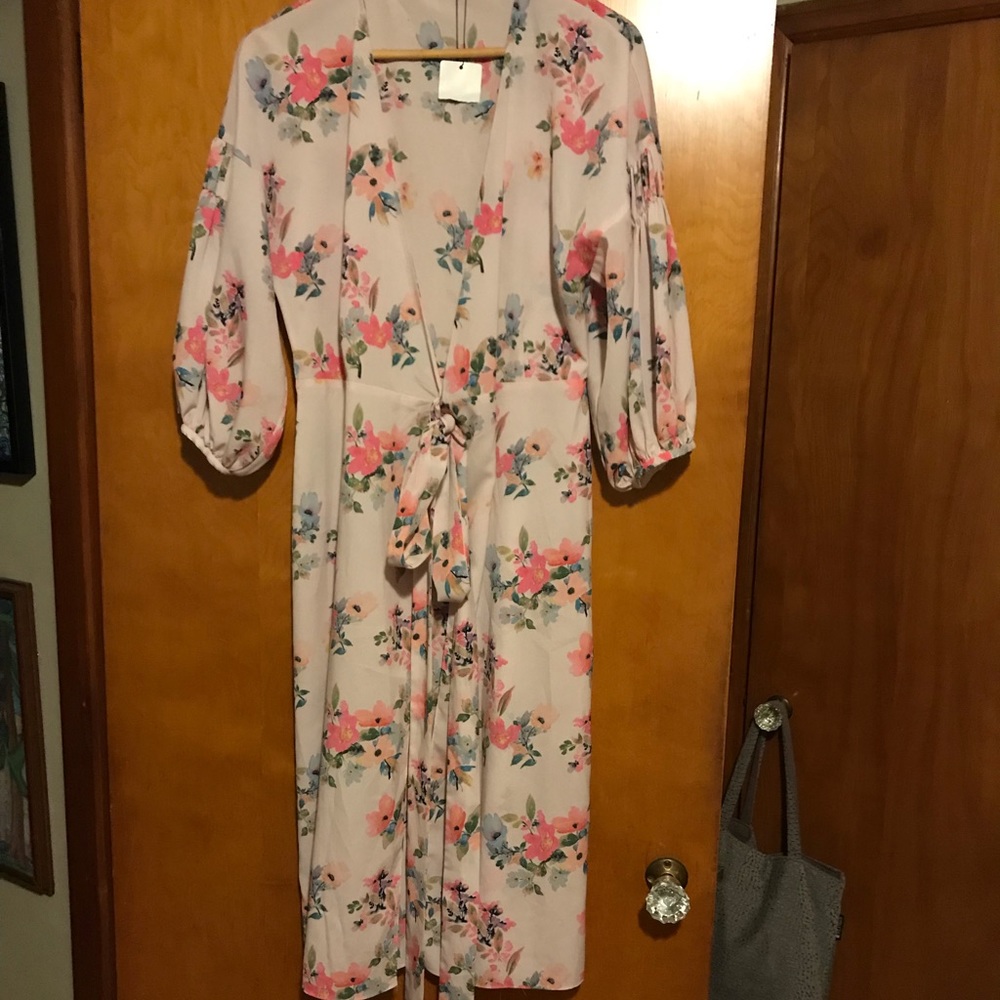 Floral sheer cardigan duster dress